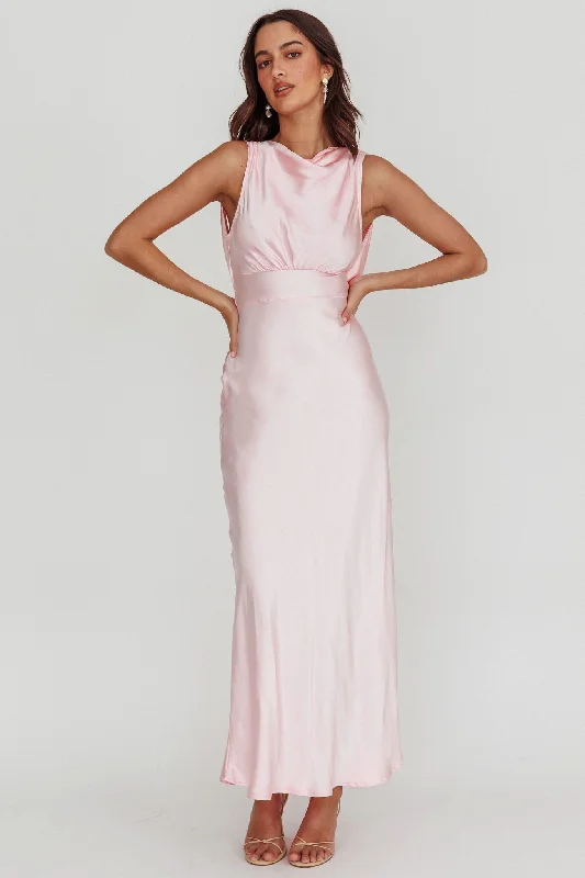 You'Ll Love Us Because Isabella Satin Backless Maxi Dress Pink