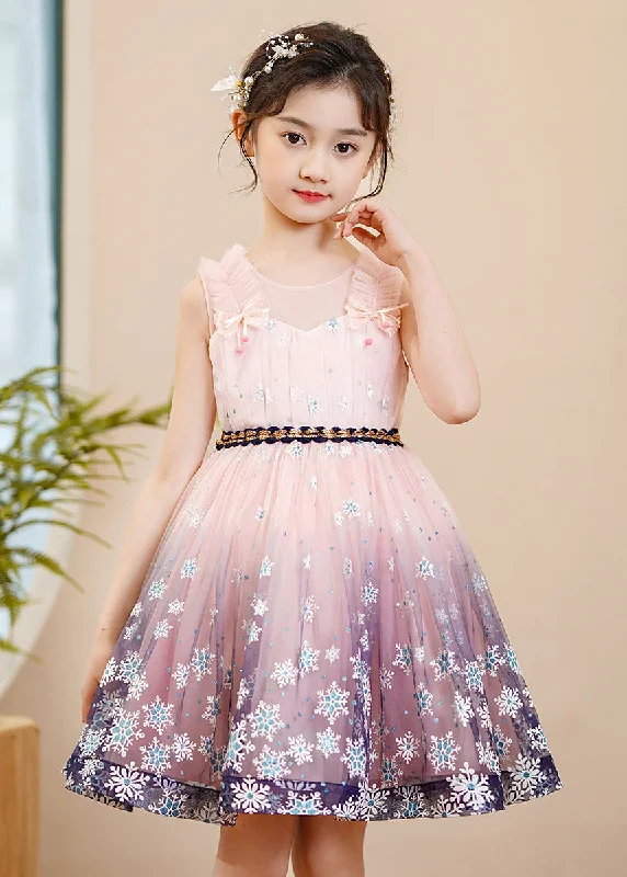 Style Beyond Borders Cute Pink Print Gradient Color Exra Large Hem Tulle Kids Girls Robe Dresses Summer