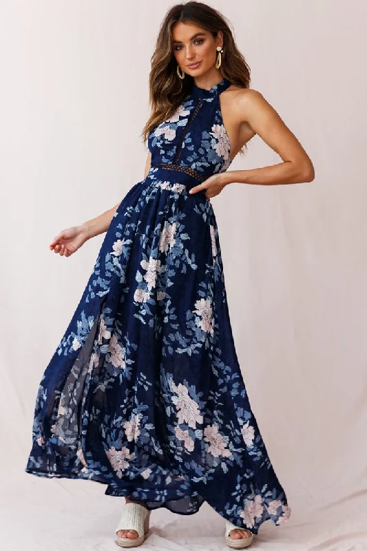 Women Wear Online Baylor Floral Halterneck Maxi Dress Navy