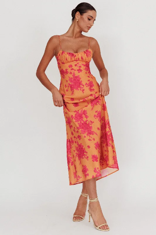 Big Discounts Nerida Low Back Twist Floral Maxi Dress Orange