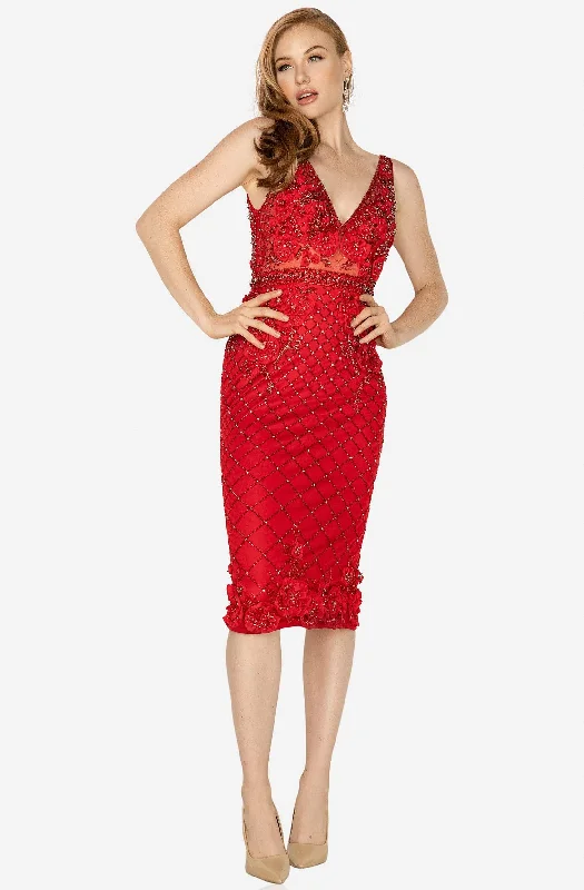 Big Discounts Terani Couture - 2011C2005 Embellished Plunging V-neck Sheath Dress