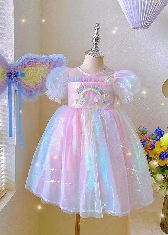 Additional Time-Limited Offers Cute Rainbow Ruffled Patchwork Tulle Baby Girls Dresses Summer