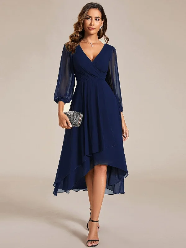 Fashion Sale Laura | Long Sleeves Asymmetrical Hem A-Line Midi Wedding Guest Dress