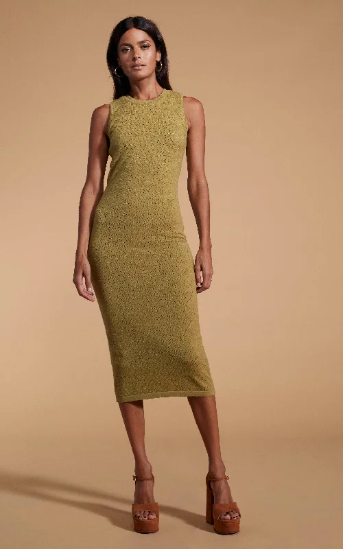 Exclusive Sale Cleo Pointelle Midi Dress in Khaki