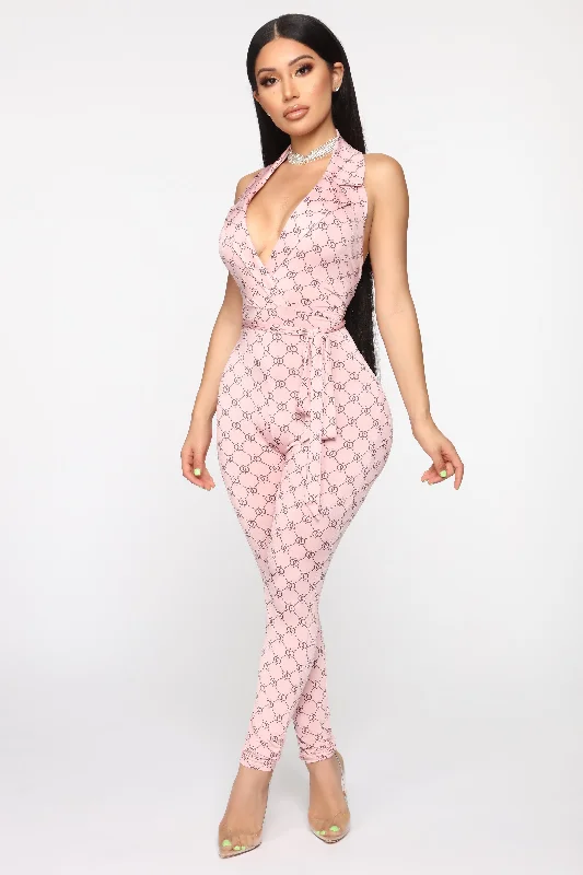 Crazy Discounts, Hurry Up New Lovin' Printed Jumpsuit - Pink/combo