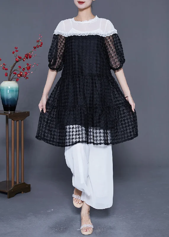 New Arrival Discounts French Black Hollow Out Patchwork Tulle Party Dress Summer