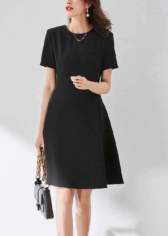 City Fashion Vogue Black O-Neck Solid Mid Dress Summer