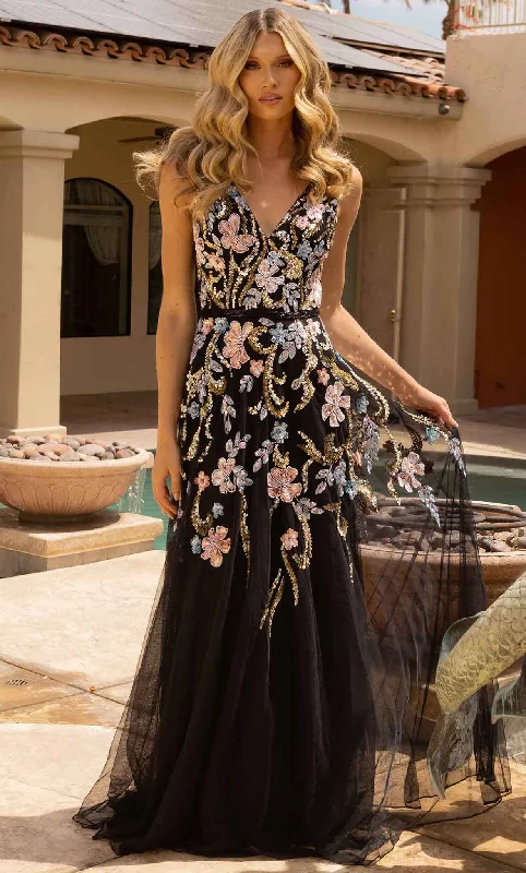 Designer Women's Fashion Online Primavera Couture 3929 - Floral Patterned Embellished Tulle Gown