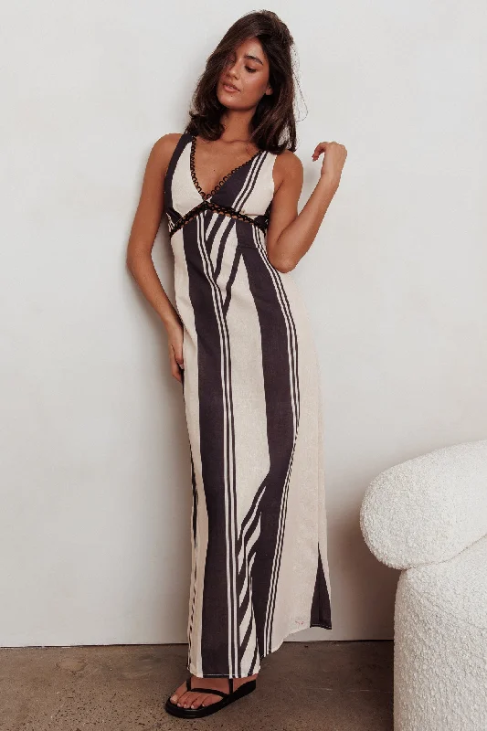 Stylish Dresses for Women Cambria Sleeveless Striped Maxi Dress Black