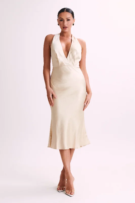 Best Online Women's Boutiques Terri Satin Cowl Midi Dress - Gold