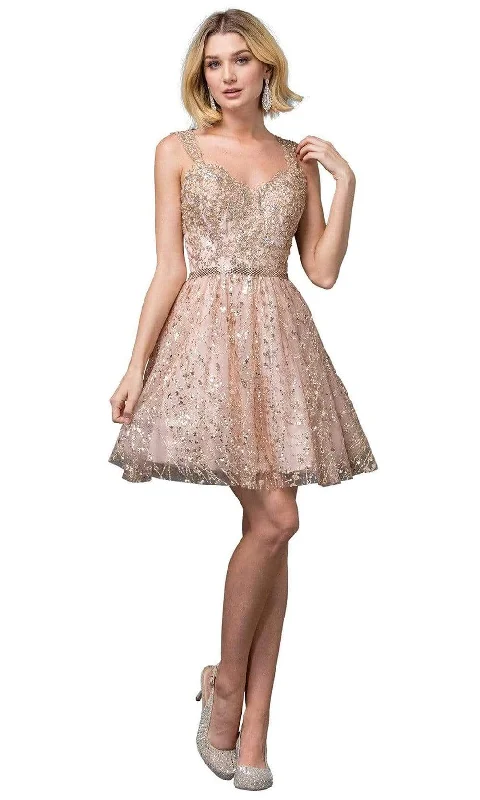 Effortless Chic Apparel Dancing Queen - 3222 Embroidered V-neck A-line Cocktail Dress