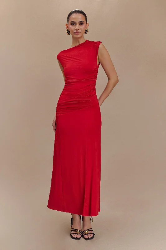 Women's Formal Wear Navanna Asymmetric Slinky Midi Dress - Red