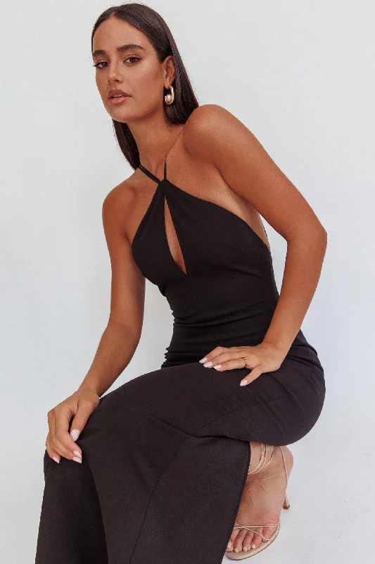 Women Fashion Feels Good Backless Bodycon Maxi Dress Black