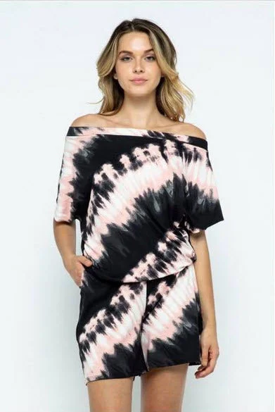 Unbeatable Prices Off The Shoulder Tie Dye Pocket Romper