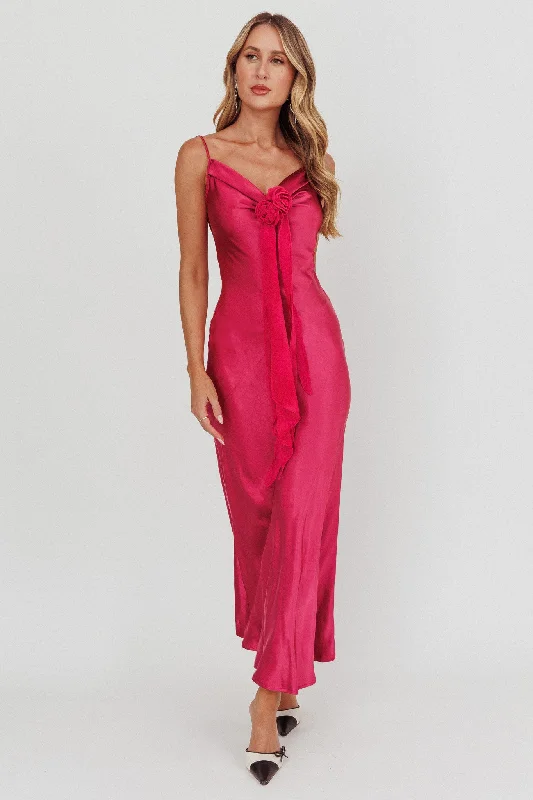 Chic And Edgy Afterglow Backless Cowl Neck Maxi Dress Berry