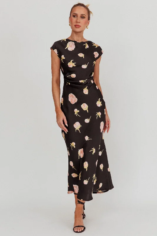 Early Bird Offer Loveland Floral Print Cowl Back Maxi Dress Oyster