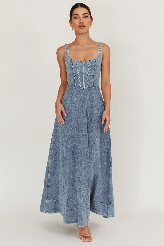 Limited Time Offers Talissa A-Line Maxi Denim Dress Blue