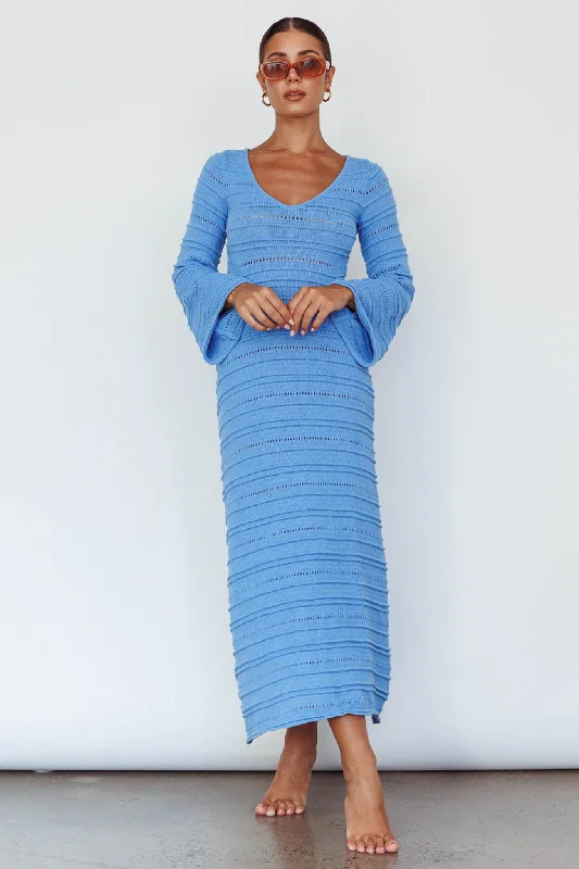 Sporty Streetwear Meredith Long Sleeve Cut-Out Maxi Dress Blue