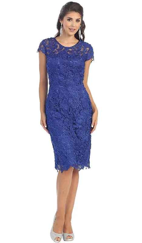 Stylish Dresses for Women May Queen - Jewel Short Sleeves Scalloped Lace Cocktail Dress