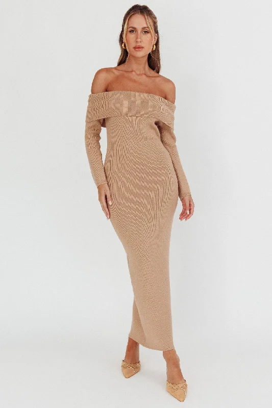 Sale For Women Winter Wonder Off-Shoulder Knit Maxi Dress Mocha