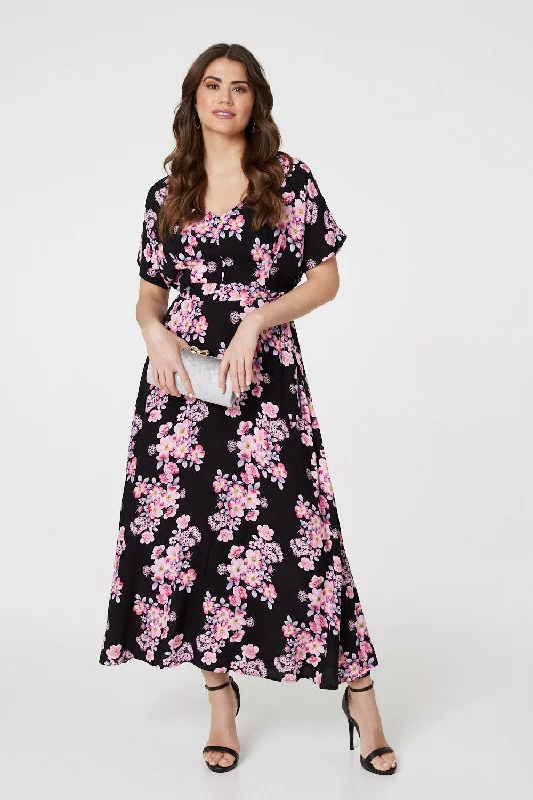 Luxury Fashion Floral V-Neck Maxi Dress with Belt