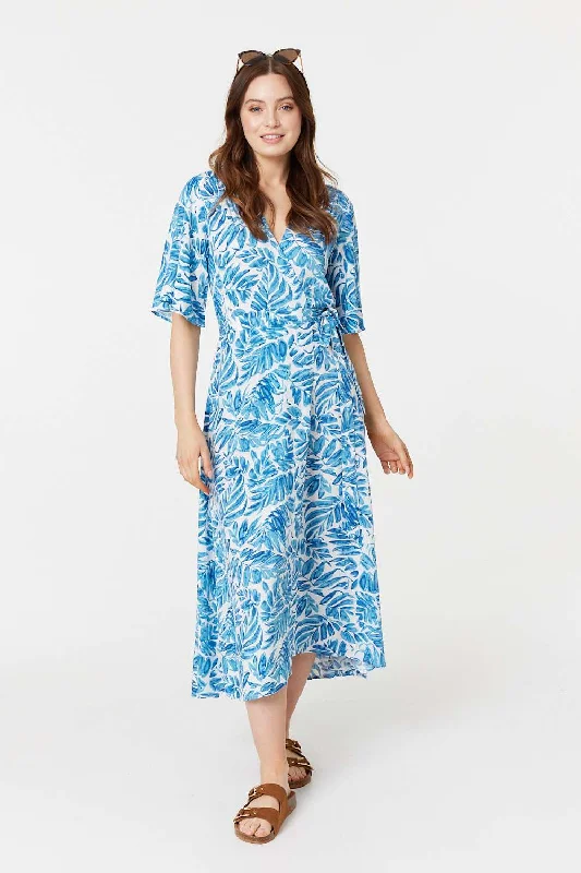 Casual Chic Leaf Print 1/2 Sleeve Wrap Dress