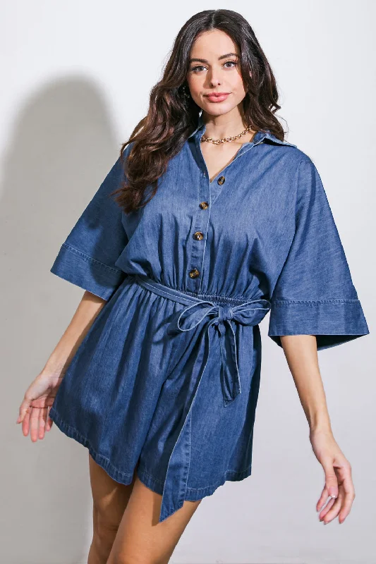 Trendy Boutiques Online SEIZE THE DAY DENIM ROMPER