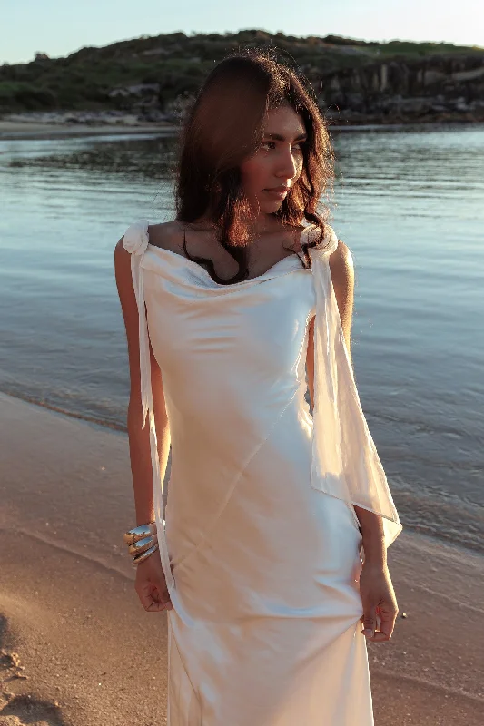 Online Clothing Stores Afterglow Backless Cowl Neck Maxi Dress Off White