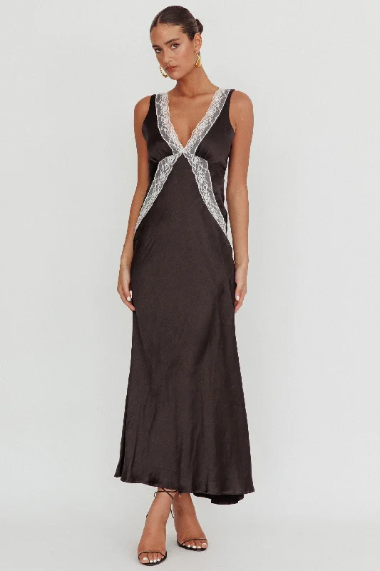 New Season Fashion Preview Ivonne Contrast Lace V-Neck Maxi Dress Black