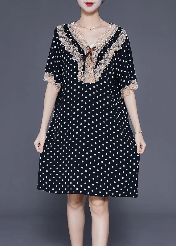 All Season Fashion Collection Black Dot Print Cotton Vacation Dresses Oversized Summer