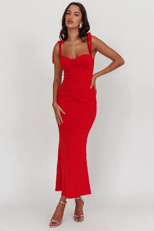 Mega Sales Rose Garden Tied Shoulder Maxi Dress Red