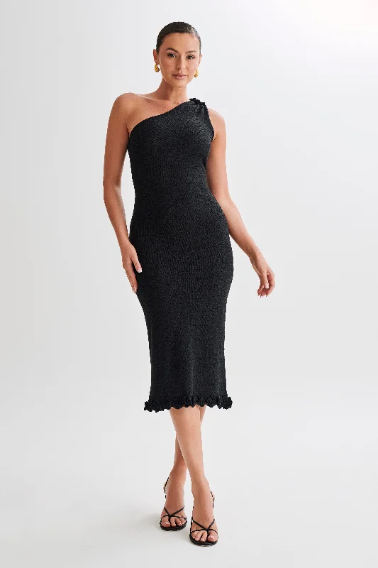 Special Offer Clementine One Shoulder Knit Midi Dress - Black