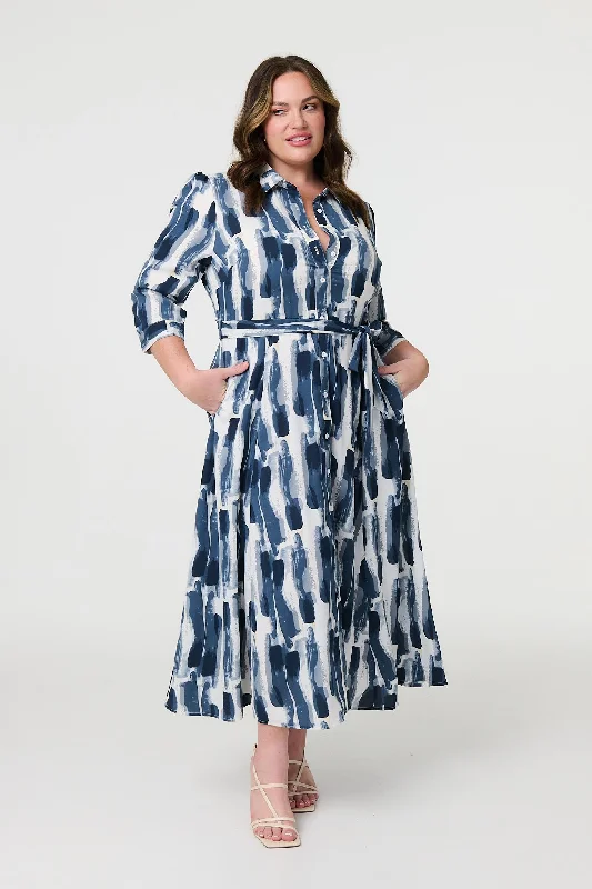 Women's Trendy Outfits Printed Tailored Midi Shirt Dress