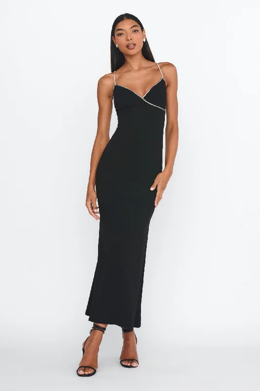 Holiday Glam Harleigh Diamante Strap Tied Back Dress Black