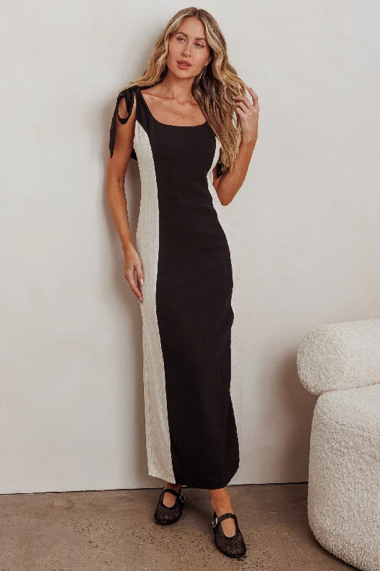 Casual Chic for Women Kiss City Tied Shoulders Contrast Maxi Dress Black/Oat