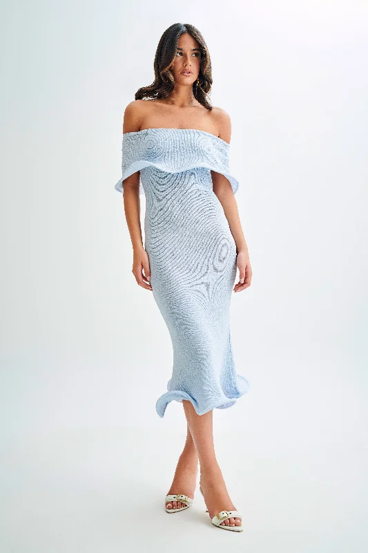 Women's Stylish Outerwear Molly Off Shoulder Knit Midi Dress - Sky Blue