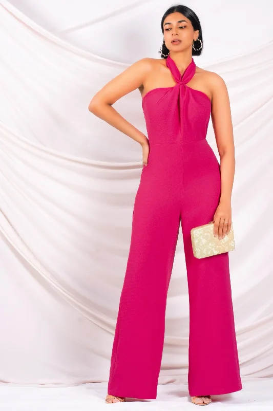 Bold Fashion Pink Halter Neck Jumpsuit