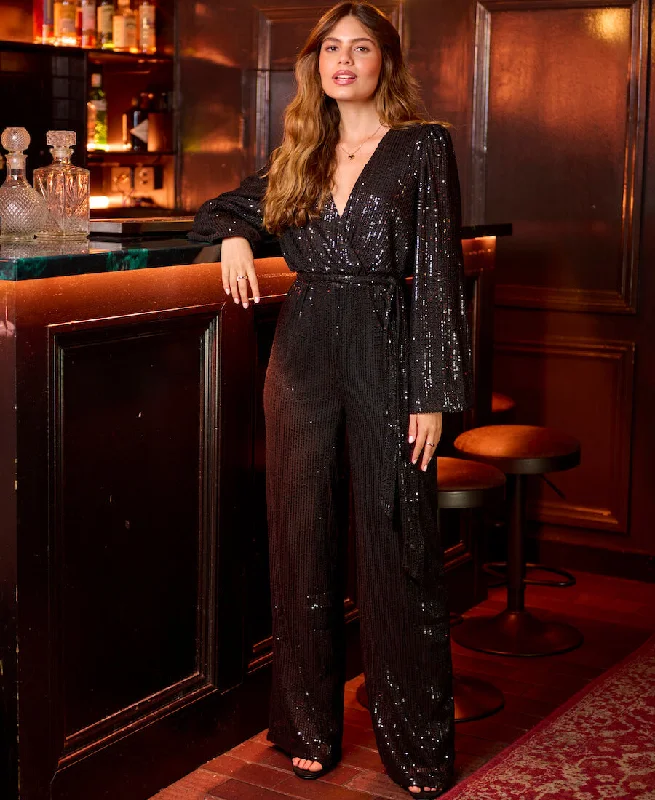 Exclusive Women's Fashion Collection Black Sequin Jersey Jumpsuit