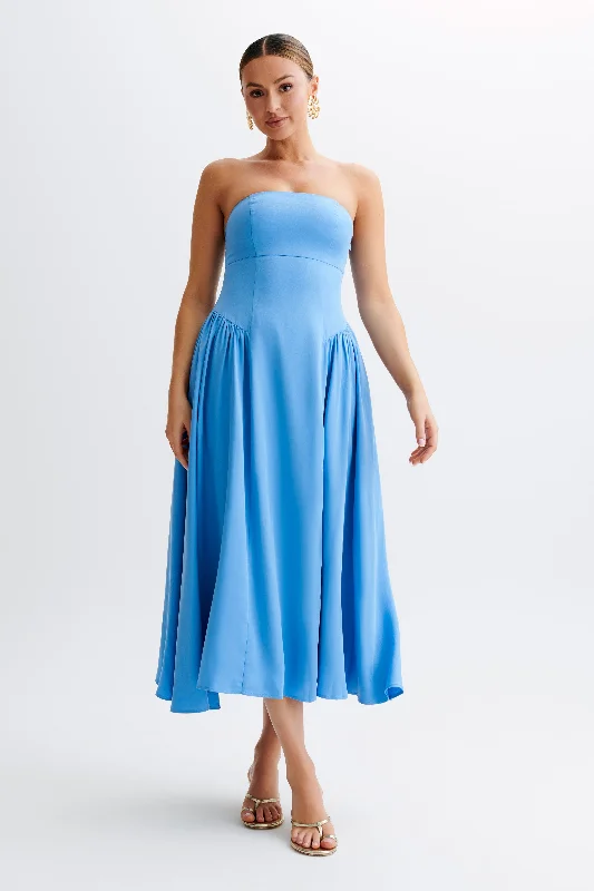 Online Clothing Stores Carmele Cotton Gathered Midi Dress - Iris Blue