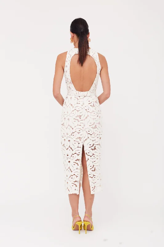 Limited Styles YEMA White Lace Open Back Midi Wedding Dress