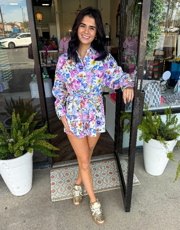 Huge Discounts This Week Floral Denim Tie Romper