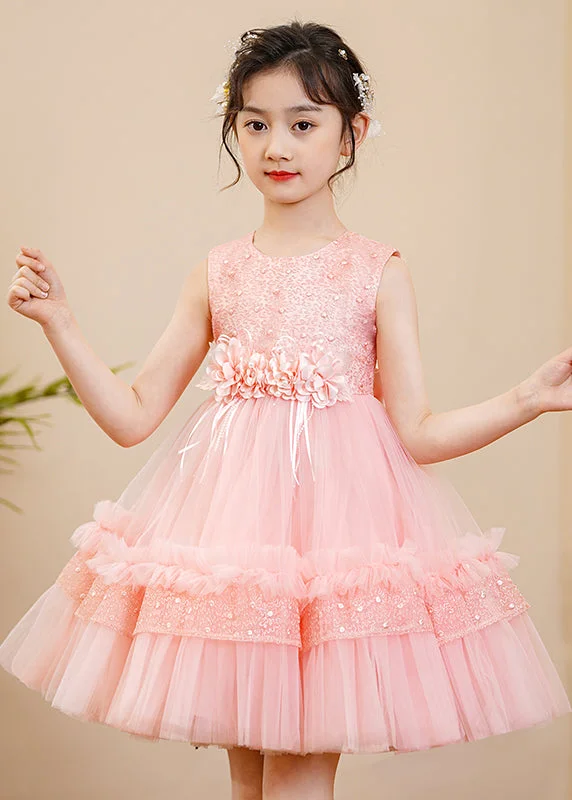 Women's Clothing Online Sale Boutique Pink Floral Nail Bead Tulle Baby Girls Maxi Dress Summer