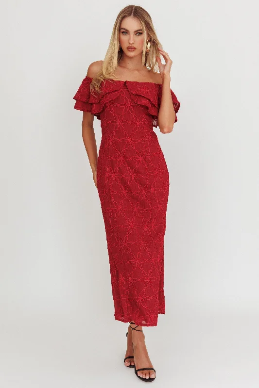 Fashion Frontiers Beauty Within On-Off-Shoulder Maxi Dress Wine