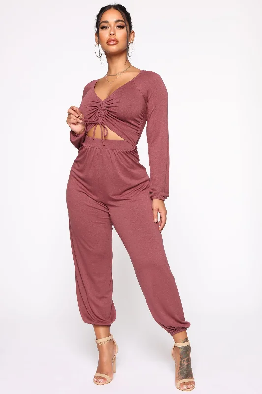 Top Deals Easy Breeze Long Sleeve Jumpsuit - Mauve