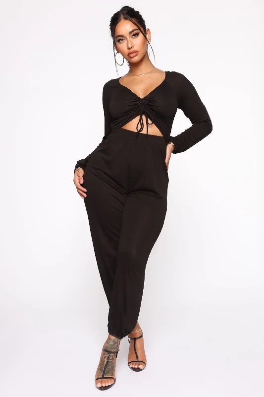 Don't Miss Out Easy Breeze Long Sleeve Jumpsuit - Black