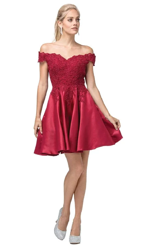 Weekend Sale Dancing Queen - 3213 Off Shoulder Lace and Satin Cocktail Dress