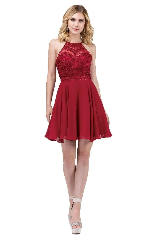 Sporty Streetwear Dancing Queen - 3008 High Halter Embroidered Lace Homecoming Dress