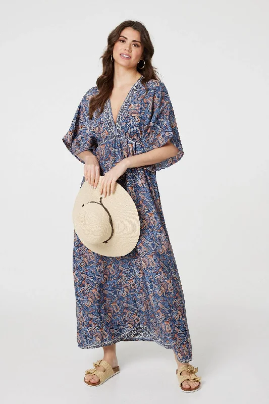 Special Offer For You Paisley Print Kimono Sleeve Midi Dress