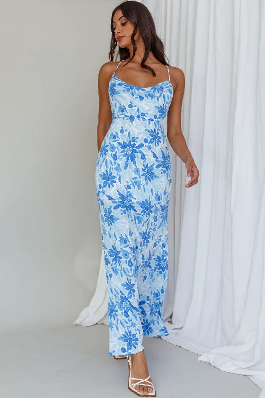 Holiday Special Offers Janaina Tie-Up Back Maxi Dress Floral Blue