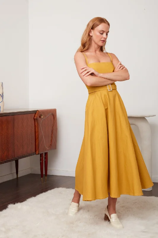 Casual Fashion for Women MATISSA yellow denim circle skirt dress